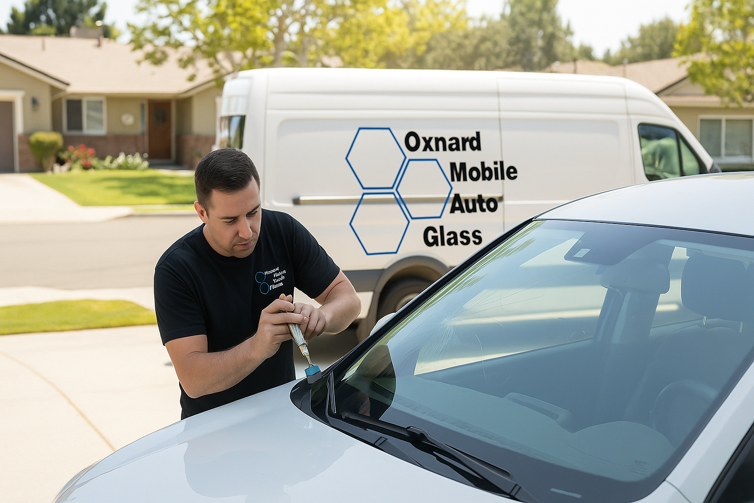 Professional auto glass repair results showing crystal clear windshield installation